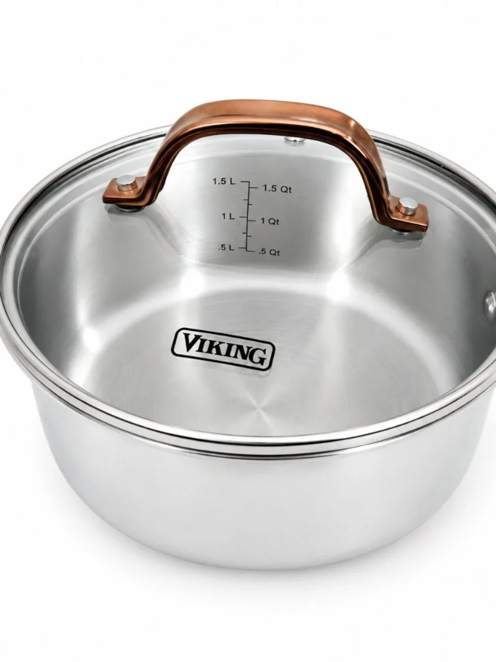 Viking 3-Ply Stainless Steel 2.25 Quart Sauce Pan Glass Lid Copper Handle